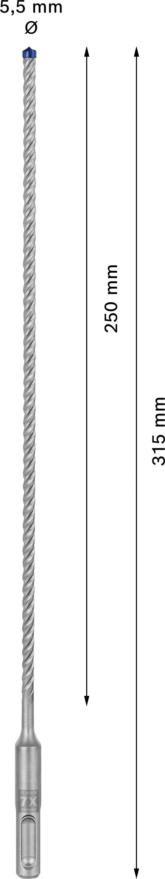 Ein Bohrer mit 5,5 mm Durchmesser, Gesamtlänge 315 mm, Arbeitstiefe 250 mm. Geeignet für präzises Bohren in verschiedenen Materialien.