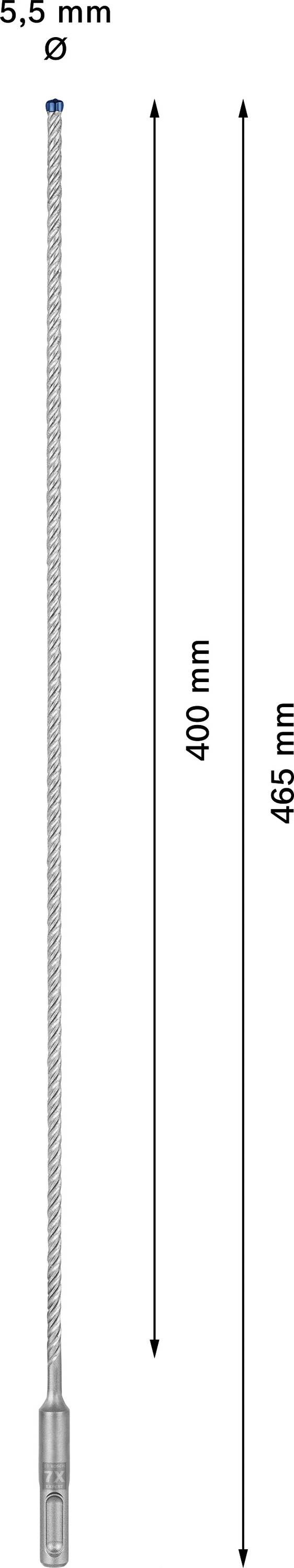 Illustration eines Drahtseils mit Gesamtlänge von 465 mm. Seillänge: 400 mm, Durchmesser: 5,5 mm.