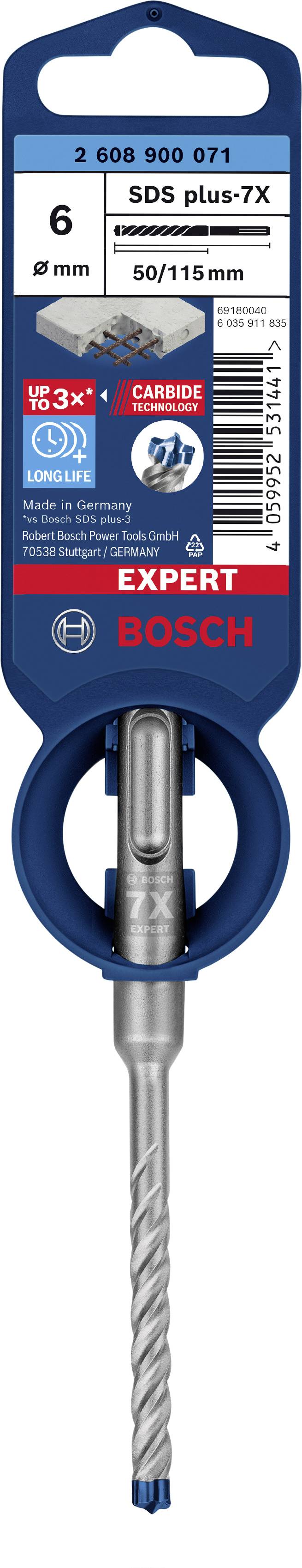 Bosch Expert SDS plus-7X Bohrer, Durchmesser 6 mm, Länge 50/115 mm, geeignet für Beton. Made in Germany.