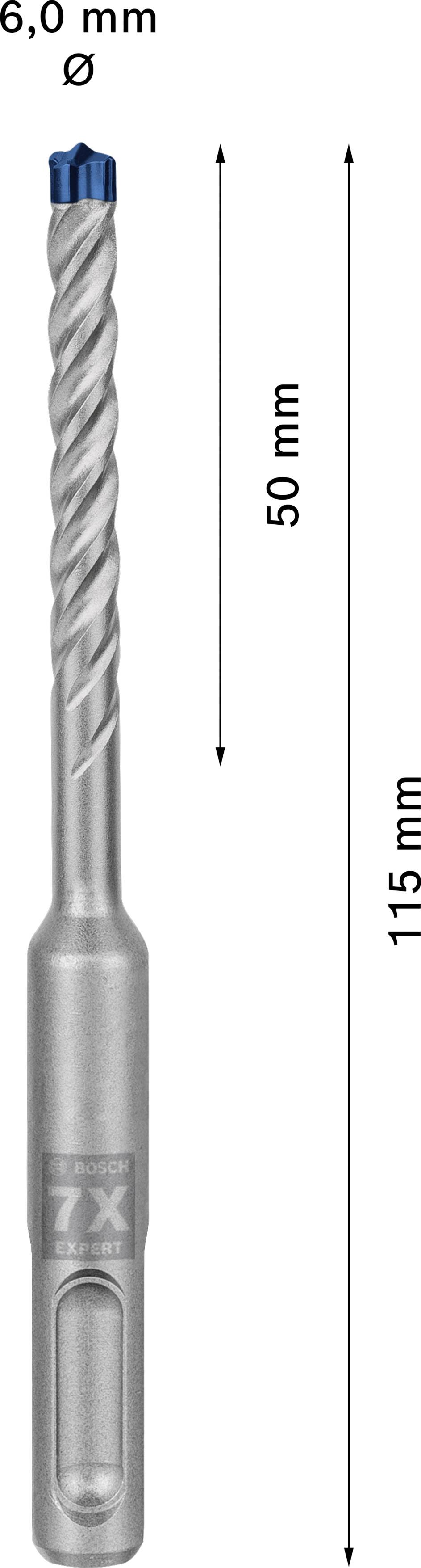 Bohrkopf mit 6,0 mm Durchmesser und 115 mm Länge. 50 mm davon sind spiralförmig.