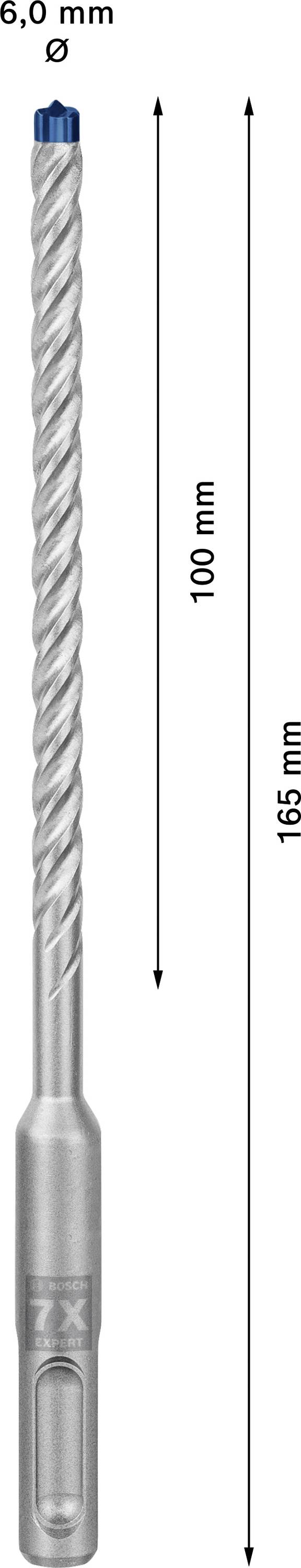 'Bohrer 6,0 mm' mit 165 mm Gesamtlänge und 100 mm Arbeitslänge, Spiralbohrdesign.