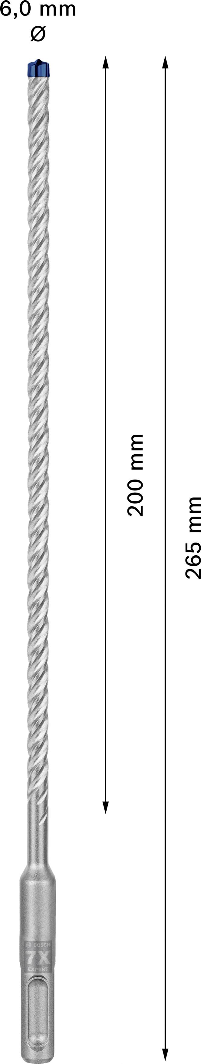 Bohrer 6,0 mm Durchmesser, 200 mm Länge, 265 mm Gesamtlänge.