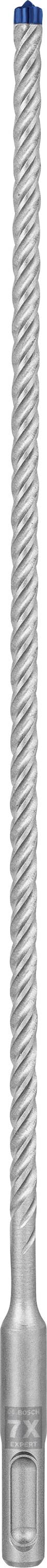 Nahaufnahme eines metallischen Schneckenbohrers mit spiralförmiger Rille. Der Bohrer hat eine glänzende, silberne Oberfläche.