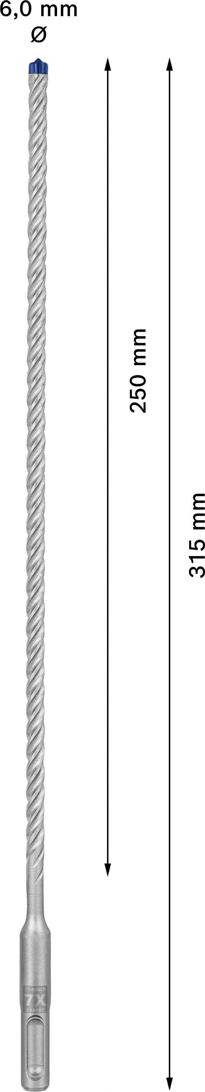 Bohrer mit einem Durchmesser von 6,0 mm und einer Länge von 315 mm. Die Nutzlänge beträgt 250 mm.