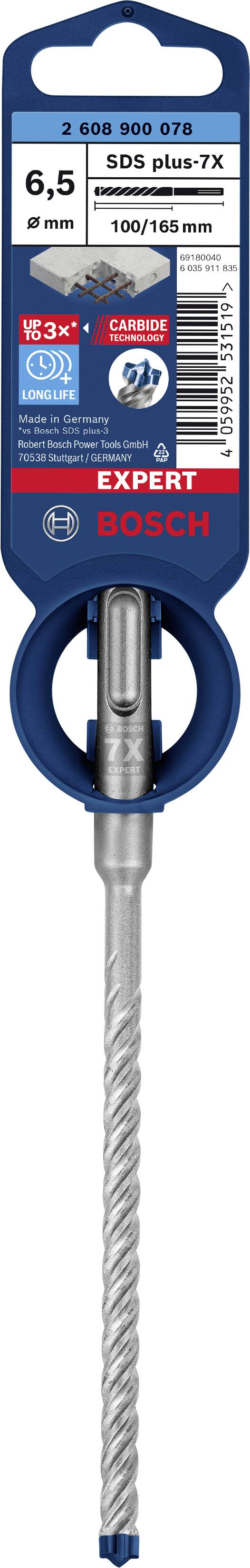 Bohrer von Bosch 'Expert SDS plus-7X', Durchmesser: 6,5 mm, Länge: 100/165 mm, geeignet für Betonbohrungen.