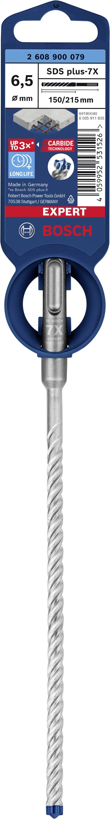Bohrer von Bosch, 6,5 mm Durchmesser, 100 mm Länge, geeignet für Betonbohren. Verpackung zeigt Marke und Größeninformationen.
