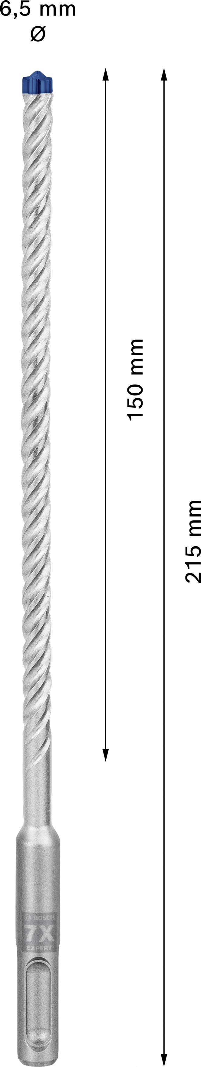 Metallbohrer mit 6,5 mm Durchmesser, Gesamtlänge 215 mm, nutzbare Länge 150 mm.