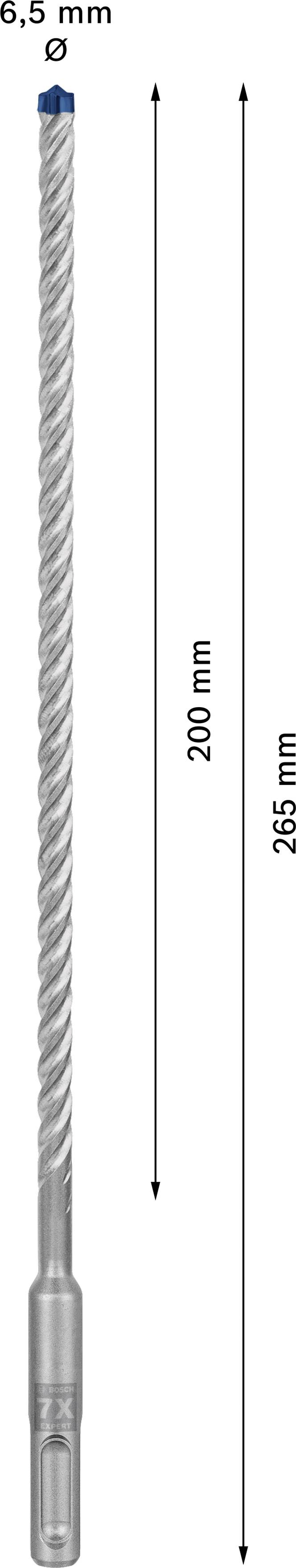 Bohrer mit einem Durchmesser von 6,5 mm und einer Gesamtlänge von 265 mm. Nutzbare Länge beträgt 200 mm.