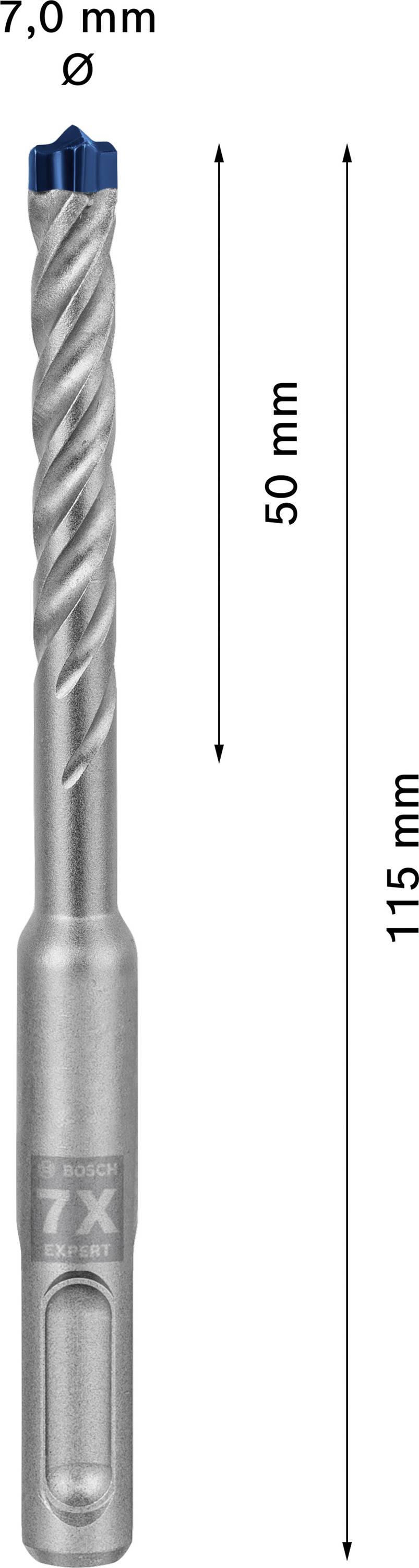Bohrer mit 7,0 mm Durchmesser und 115 mm Länge. Markierung bei 50 mm.