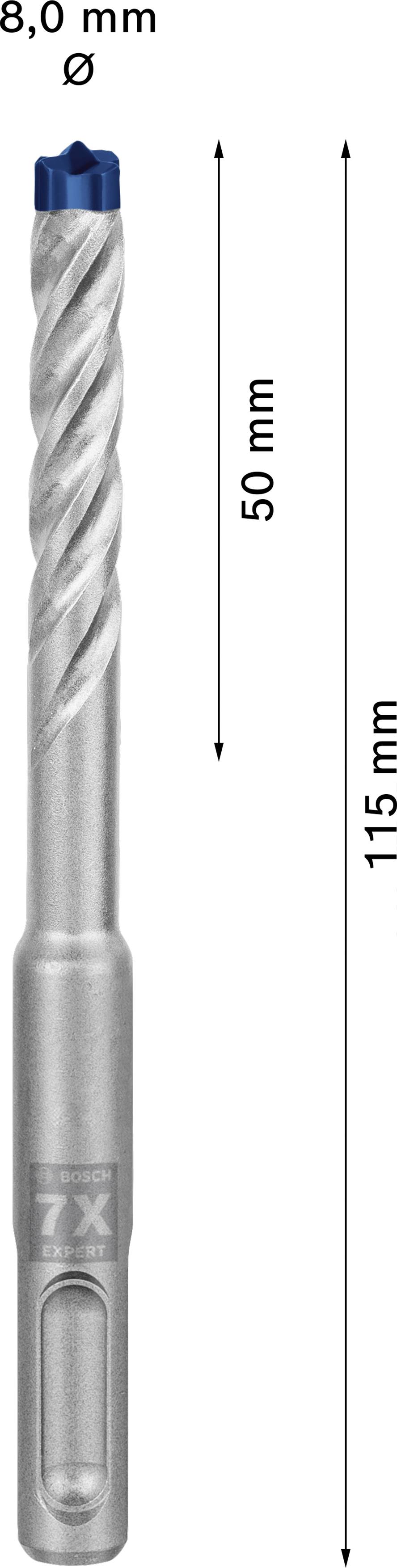 Bohrer mit 8,0 mm Durchmesser, 50 mm Nutzlänge und 115 mm Gesamtlänge.