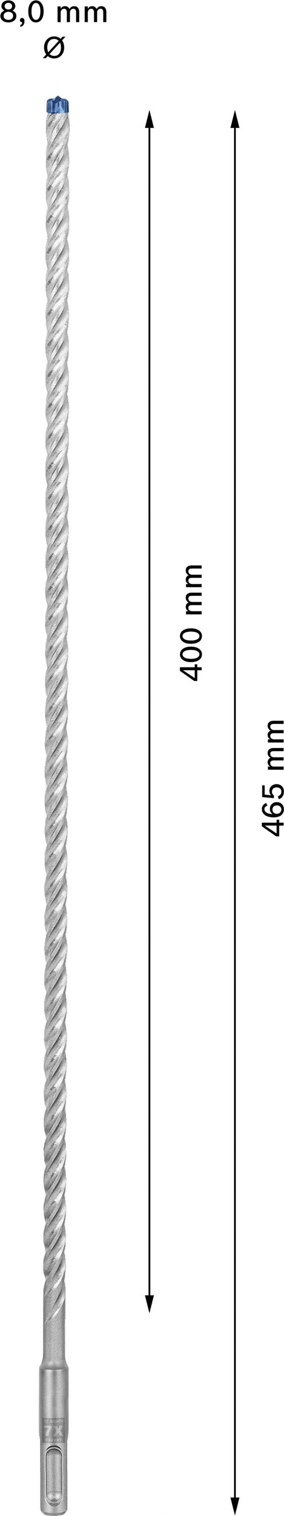 Bohrer mit 8 mm Durchmesser, 400 mm Nutzlänge und 465 mm Gesamtlänge.