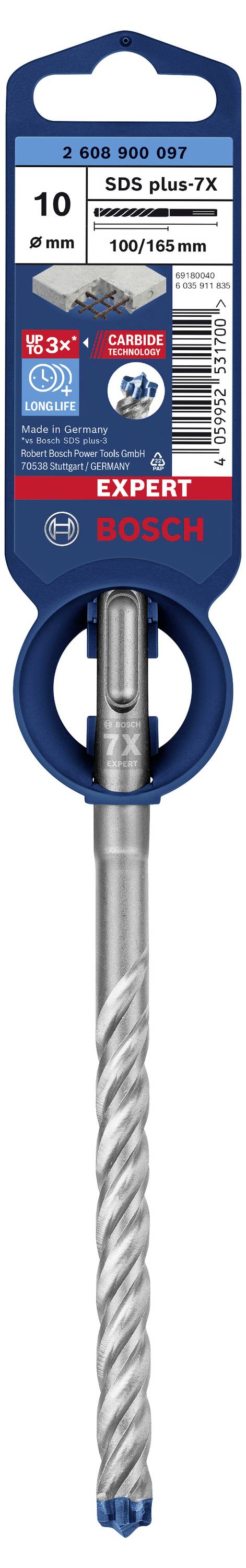 Bohrer für Beton mit SDS plus-7X, 10 mm Durchmesser, 100/165 mm Länge, für schnelle und präzise Bohrungen in harter Oberfläche.