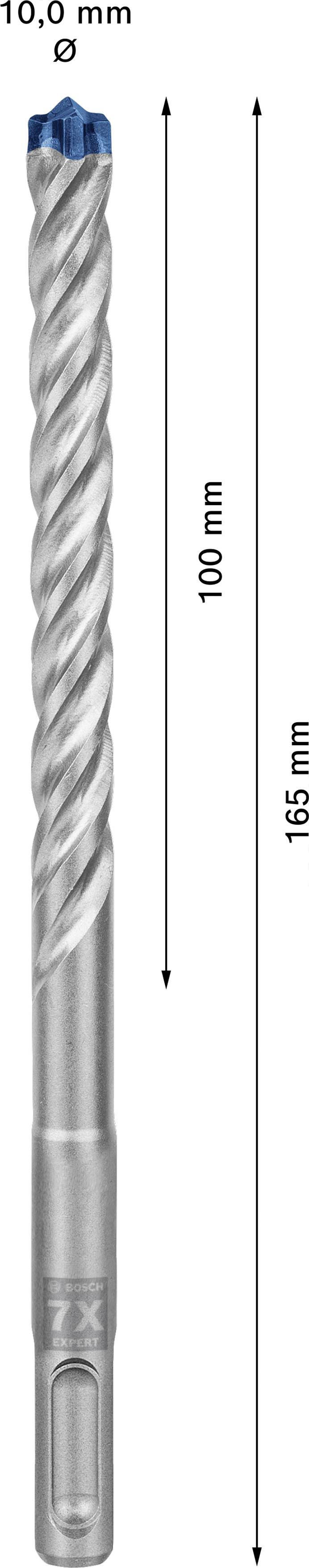 Bohrer mit 10,0 mm Durchmesser, Gesamtlänge 165 mm, Nutzlänge 100 mm, Spiralbohrkopf.