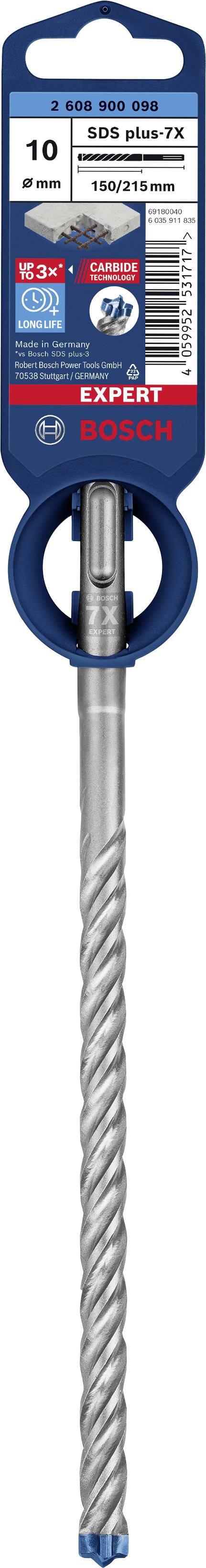 Bohrer der Marke Bosch, 10 mm Durchmesser, mit spezifischem Bohrungsdesign für effizientes Arbeiten in Beton und anderen Materialien.