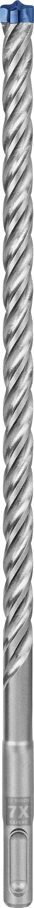 Eine silberne Metallschraube mit spiralförmigen Gewinden und blauem Kopf.