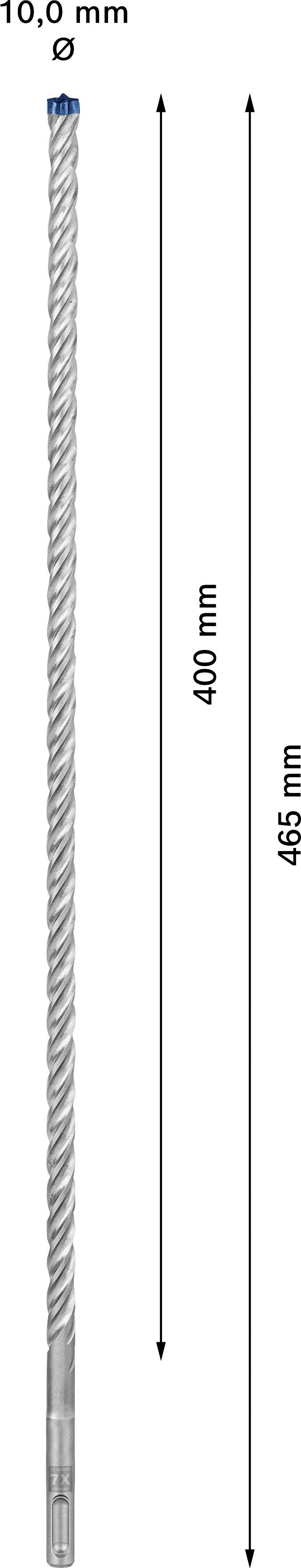 Bohrer mit 10,0 mm Durchmesser und 400 mm Länge, insgesamt 465 mm.