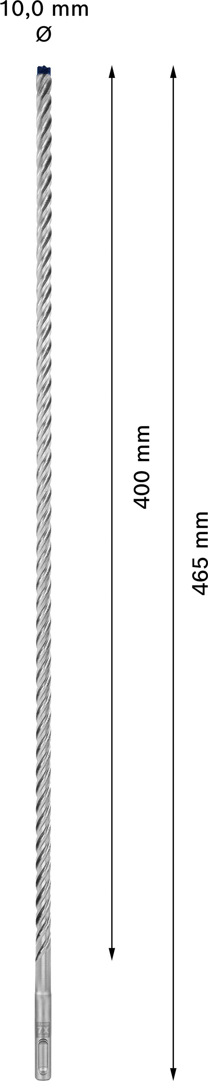 Bohrer mit 10,0 mm Durchmesser und 465 mm Gesamtlänge. Nutzlänge ist 400 mm.