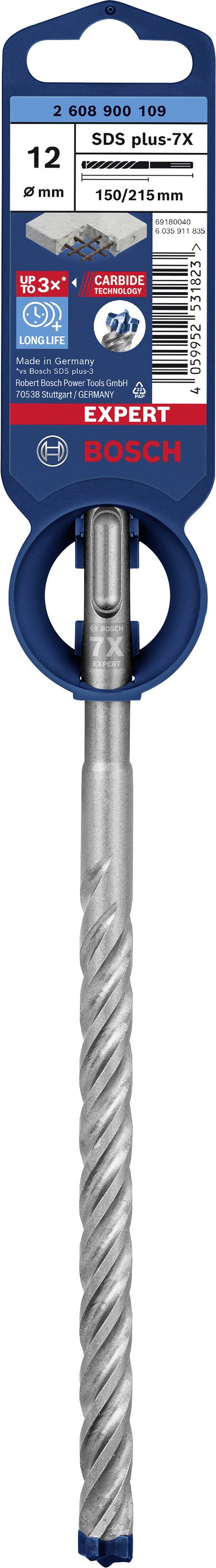 'Bosch Expert Beton-Bohrer SDS plus-7X', Größe 12mm, Verpackung mit Produktinformationen, geeignet für Betonarbeiten.