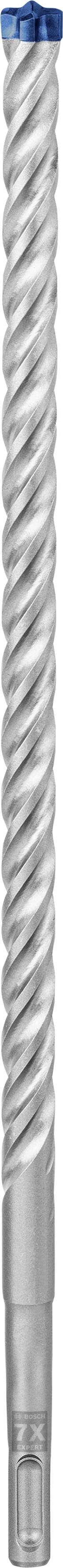 Ein silberner, spiralförmiger Betonbohrer mit blauem Kopf. Geeignet für den Einsatz in Betonoberflächen zur Bohrung von Löchern.