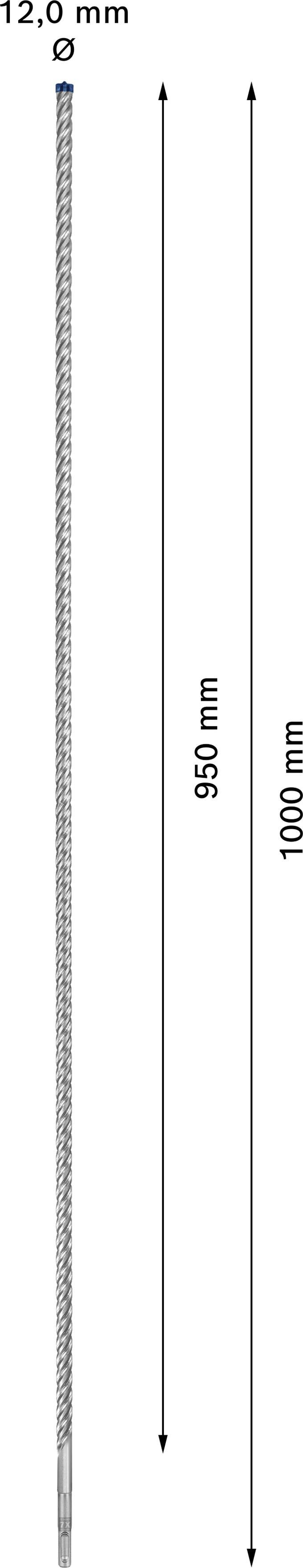 Rundstahlstab mit Durchmesser von 12 mm und einer Länge von 1000 mm, beschriftet mit Längenmarkierungen von 950 mm und 1000 mm.