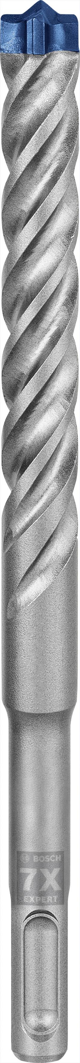 Ein silberner Bohrer mit blauer Spitze, spiralig gefurcht. Geeignet für Metall- oder Betonbohrungen.