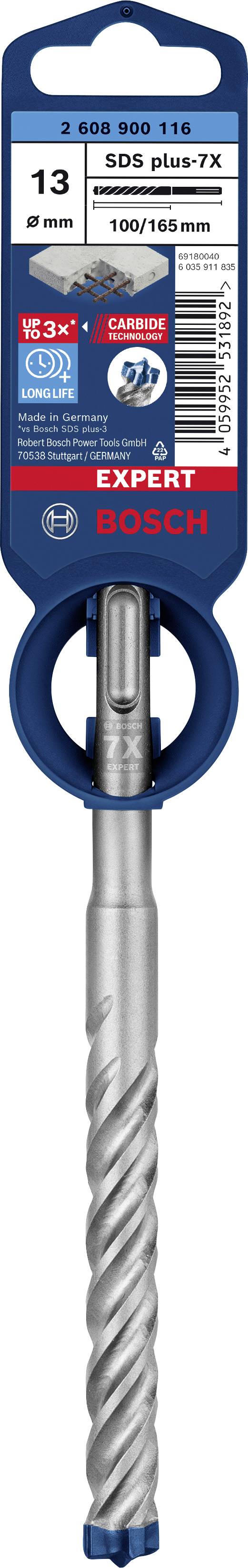 Bosch Expert SDS plus-7X Bohrer, Durchmesser 13 mm, Länge 160/100 mm. Geeignet für Beton mit Stahlarmierung.