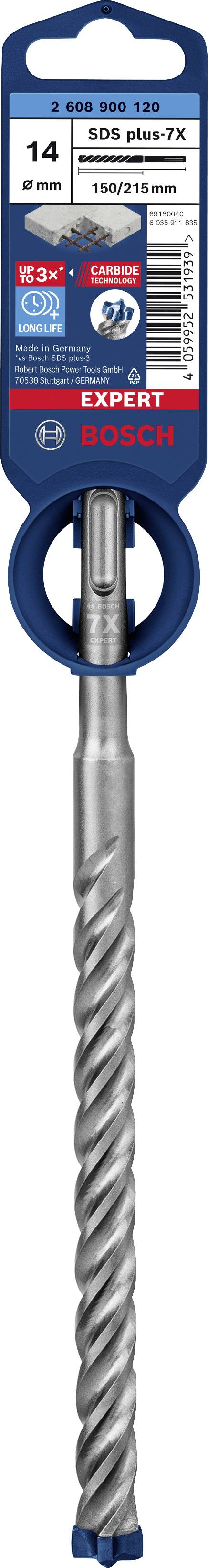 Bohrer von Bosch SDS plus-7X, 14 mm Durchmesser, 150 mm Arbeitslänge. Geeignet für Beton, Stahlbeton und Mauerwerk.