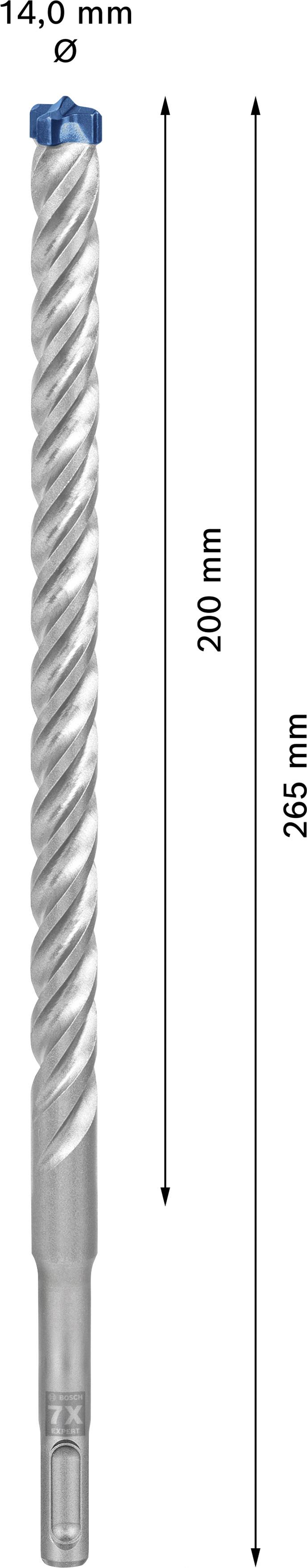 Bohrer mit 14,0 mm Durchmesser, 265 mm Länge. Spiralförmig mit 200 mm nutzbarer Länge.