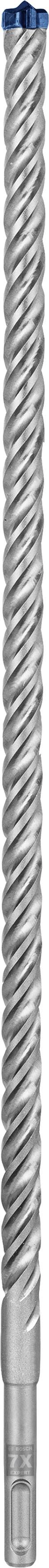 Bild eines silbernen, spiralförmigen Bohrers mit blauer Spitze.
