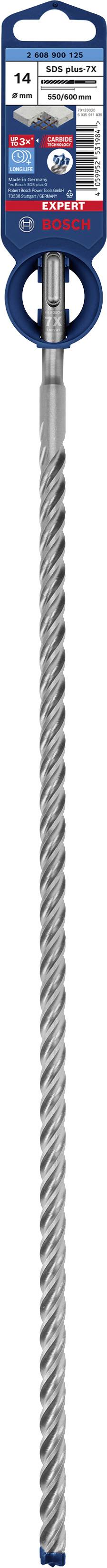 Bohrer mit robustem Spiraldesign und verstärkter Spitze, geeignet für Beton. Verpackung zeigt Markenlogo und Informationen zur Bohrergröße.