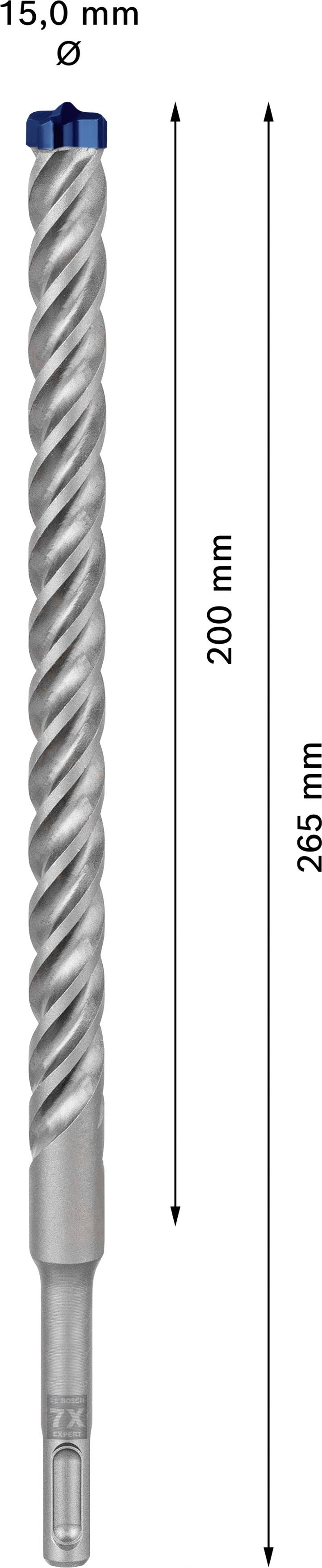 Bohrer mit 15,0 mm Durchmesser und 265 mm Länge, davon 200 mm nützliche Länge.