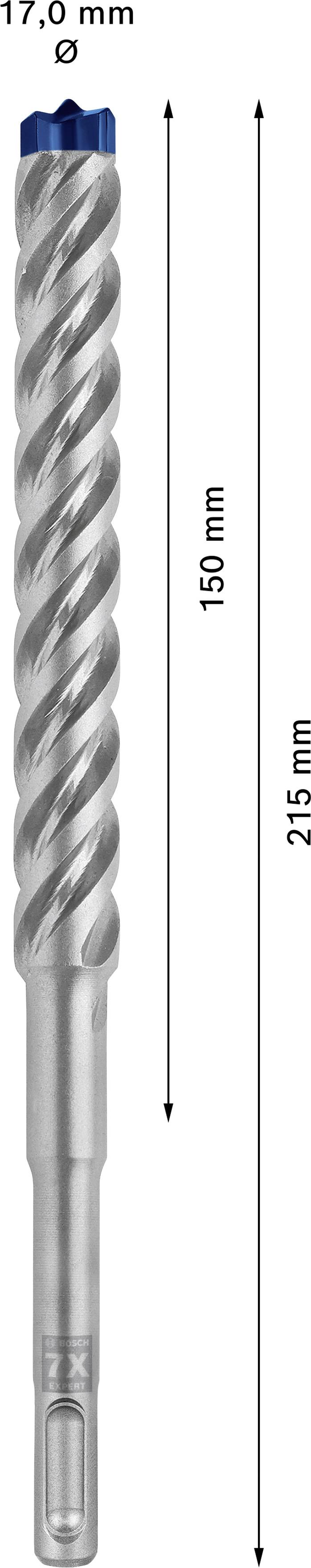 Bohrer mit Ø 17,0 mm, Länge: 215 mm, Arbeitslänge: 150 mm.