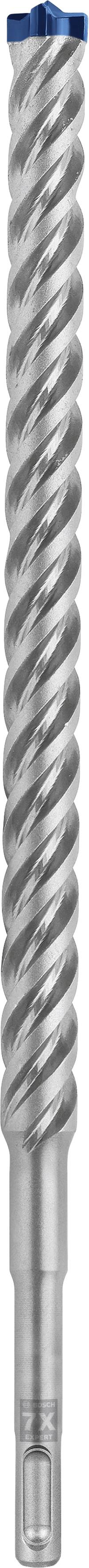 Ein silberner Metallbohrer mit einer spiralförmigen Schneide und einem blauen Ende, geeignet für das Bohren in harte Materialien.