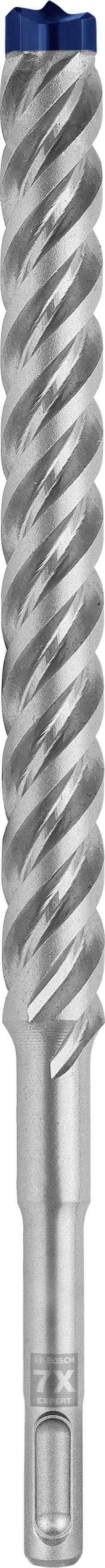 Eine silberne Bohrspitze mit blauer Spitze und spiralförmiger Struktur für präzises Bohren in harten Materialien.