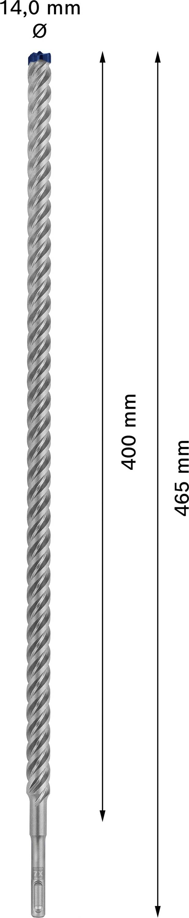 Bohrer mit 14,0 mm Durchmesser, Gesamtlänge 465 mm, Arbeitslänge 400 mm, spiralförmiges Design, graues Metall.
