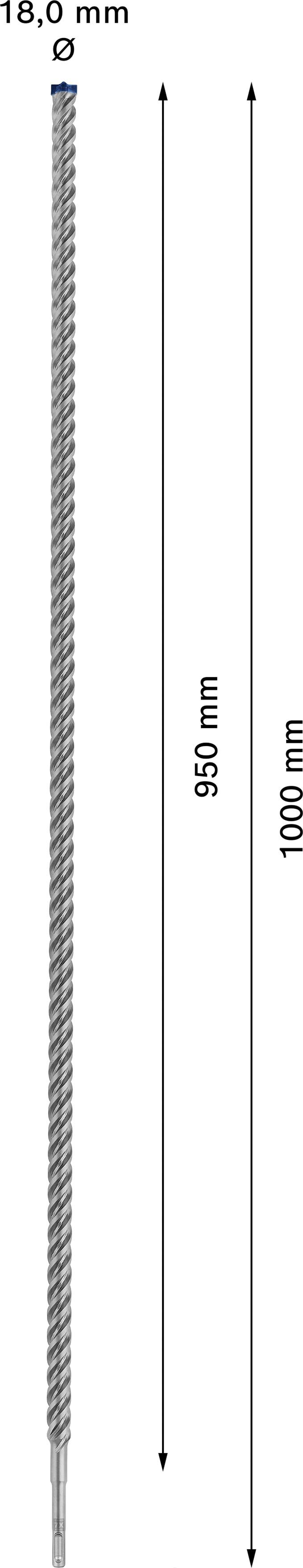 Abbildung eines Stabstahlmodells mit einem Durchmesser von 18,0 mm und einer Gesamtlänge von 1000 mm. Der Spiralabschnitt misst 950 mm.