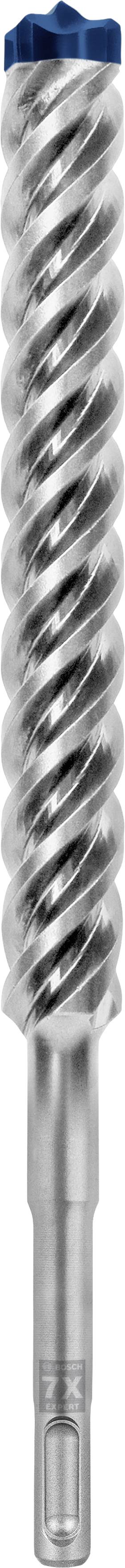 Spiralförmiger Bohrer mit blauer Spitze, hauptsächlich für Betonbohren verwendet. Silbernes, metallisches Aussehen.