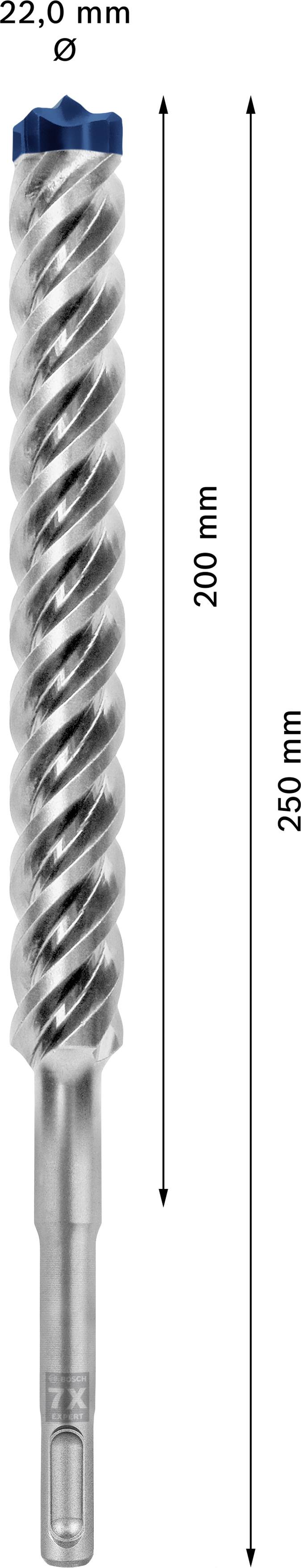 Bohrer mit 22,0 mm Durchmesser, 200 mm Spiralteil, 250 mm Gesamtlänge