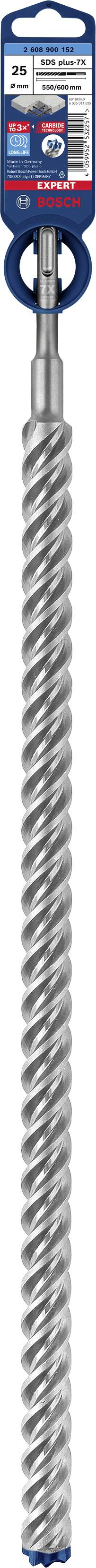 Metallbohrer mit spiralförmiger Struktur, geeignet für Beton, Stein und Mauerwerk, mit blauer und roter Verpackung.