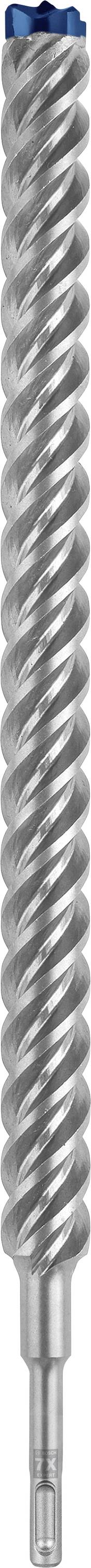 Metallschraube mit silberfarbenem, spiraligem Gewinde und blauem Kopf, vertikal ausgerichtet.
