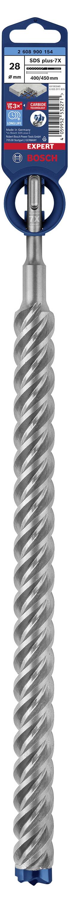 Metallbohrer mit spiralförmiger Schneide und blau-rotem Etikett. Geeignet für präzises Bohren in Beton und harten Materialien.