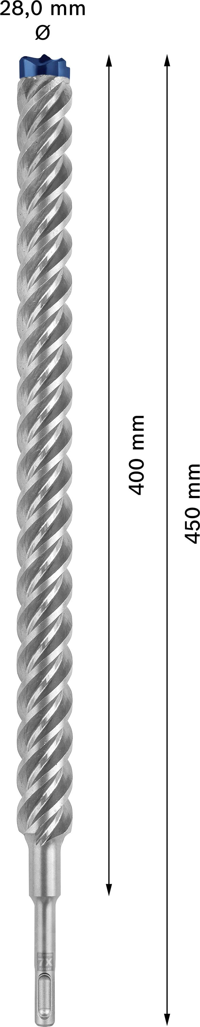 Bündigbohrer, SDS max, Gesamtlänge 450 mm, Arbeitsteil 400 mm, Durchmesser 28,0 mm.