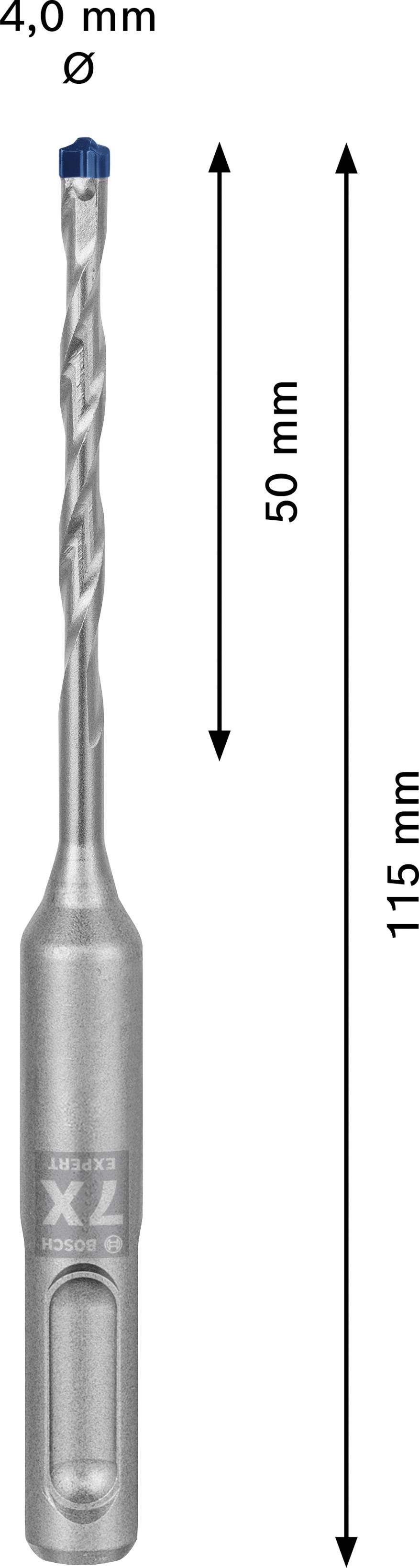 Metallbohrer mit einem Durchmesser von 4,0 mm, Gesamtlänge 115 mm, Arbeitslänge 50 mm, silbern.