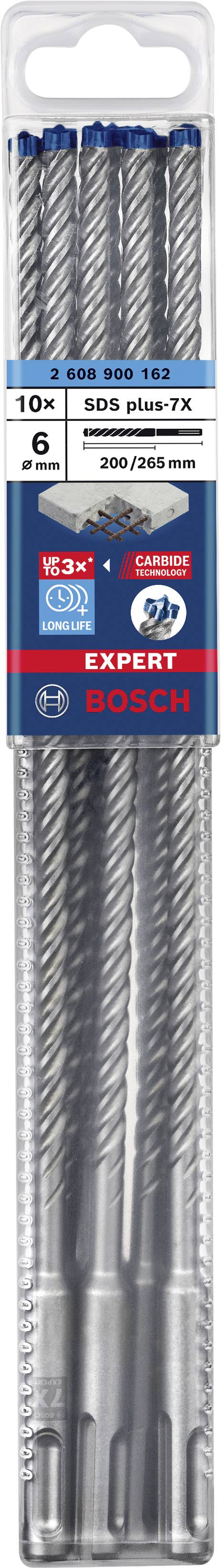 'Bosch' Expert Betonbohrer-Set. Enthält fünf graue Bohrer mit 6 mm Durchmesser in einer transparenten Verpackung. Geeignet für Beton.
