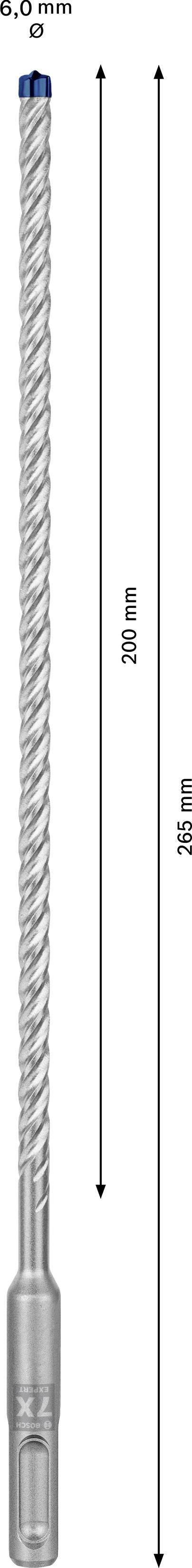 Bohrer mit Gesamtlänge von 2100 mm und Arbeitslänge von 1650 mm, Spiral-Design, graues Metall.