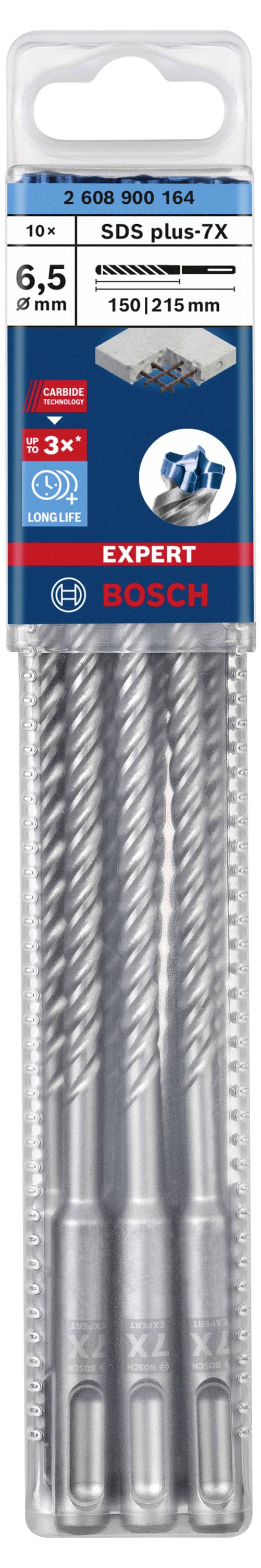 Verpackung von Bosch SDS plus-7X Bohrern, 9,5 mm Durchmesser, 150/215 mm Länge, geeignet für Betonbohrungen, enthält 3 Stück.