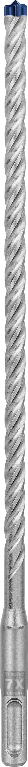 Ein silberner Bohrer mit einer Spiralklinge und einem blauen Kopf, verwendet für das Bohren in widerstandsfähige Materialien.