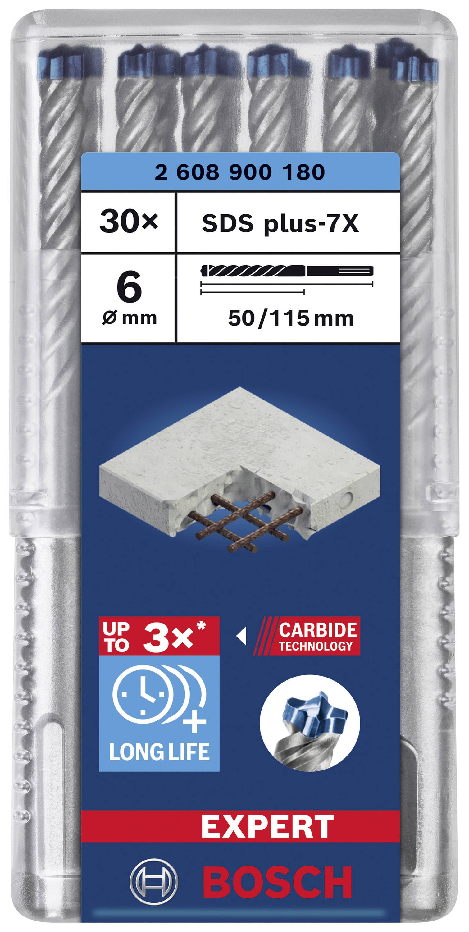 Bosch Accessories EXPERT SDS plus-7X 2608900180 Hammerbohrer 30teilig 6.00 mm Gesamtlänge 115 mm SDS-Plus 30 St.