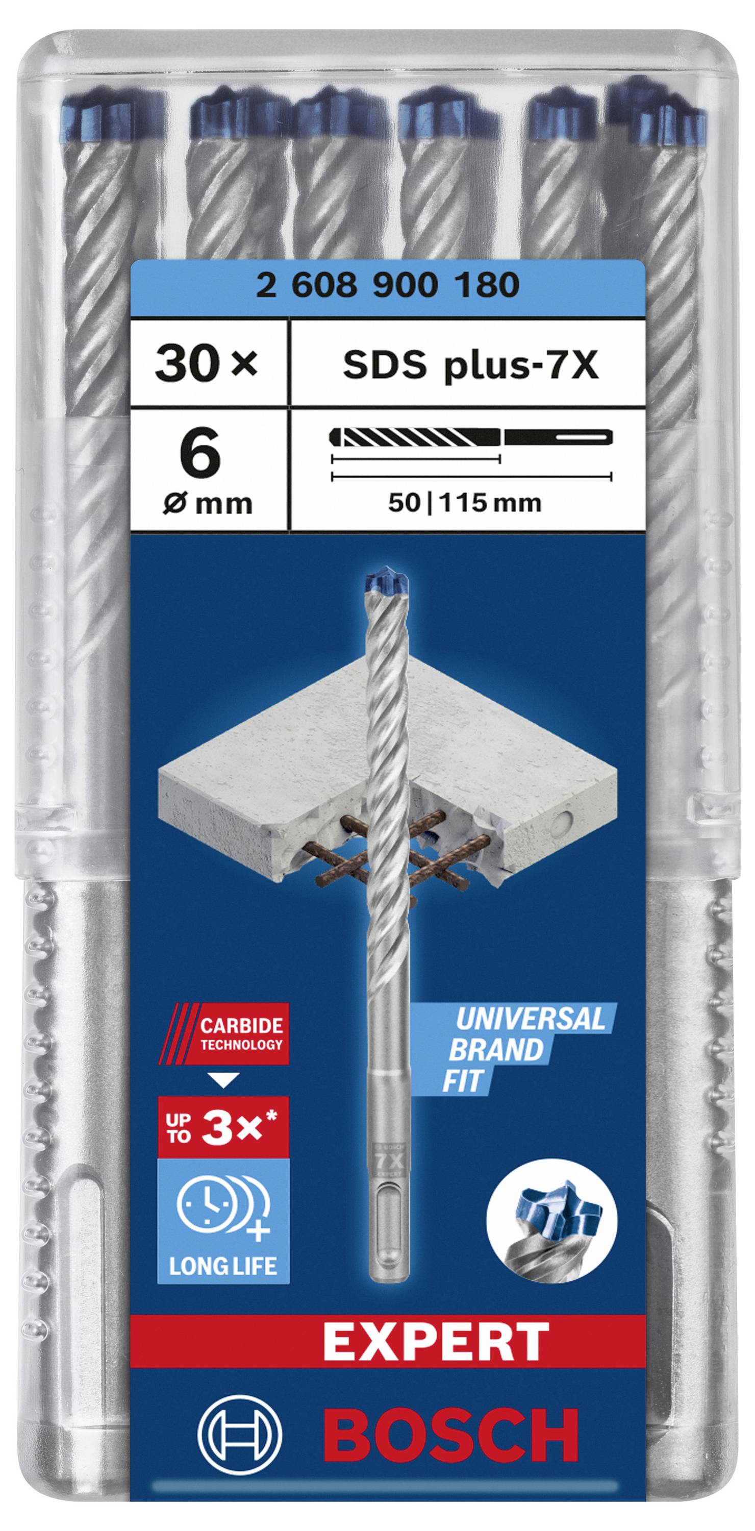 Bohrer-Set von Bosch, 6 mm, SDS plus-7X, geeignet für Beton, Vibrations-, Stoß- und Schallreduzierung, lange Lebensdauer, 30 Stück.