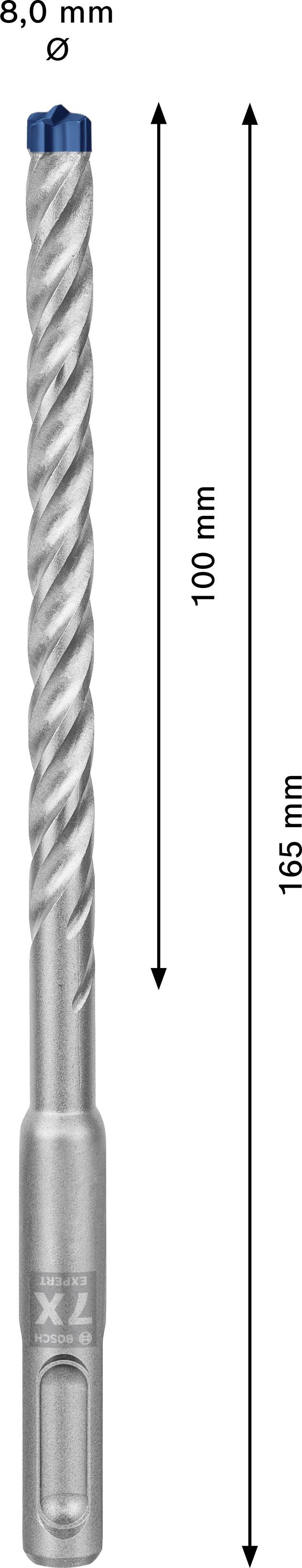Bohrer mit 8,0 mm Durchmesser, 165 mm Gesamtlänge, 100 mm Nutzlänge.
